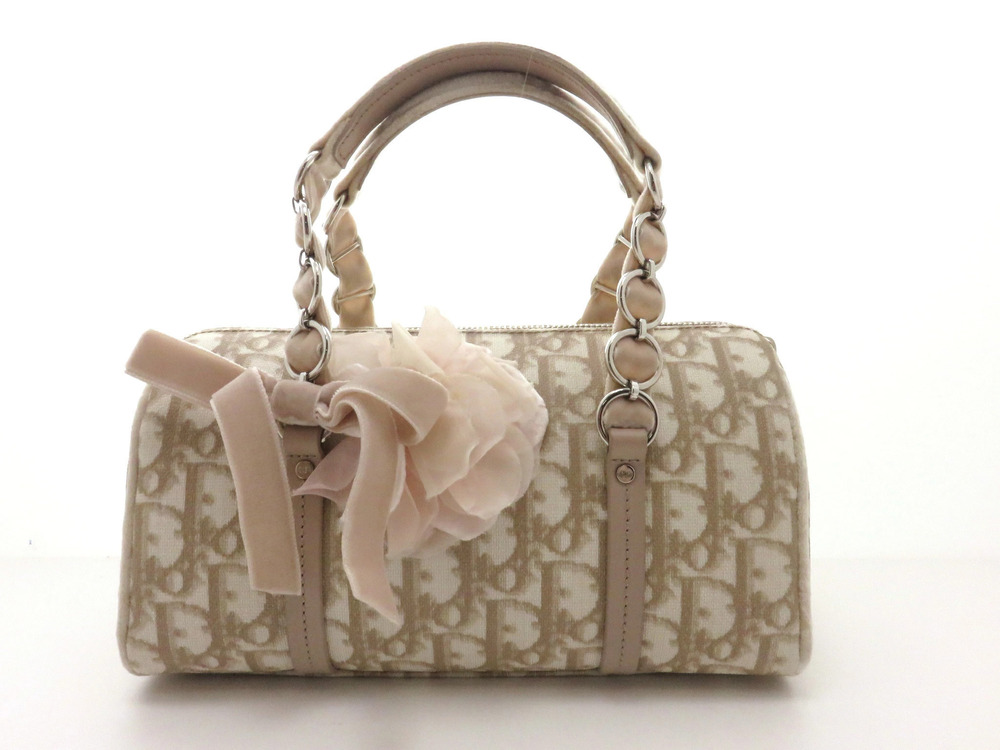 Christian Dior Trotter Romantic Handbag Pink Beige Cream